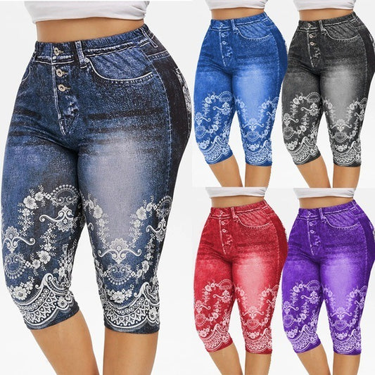 Denim Yoga Pants Jeans Leggings High Waist Capri Pants Jeggings